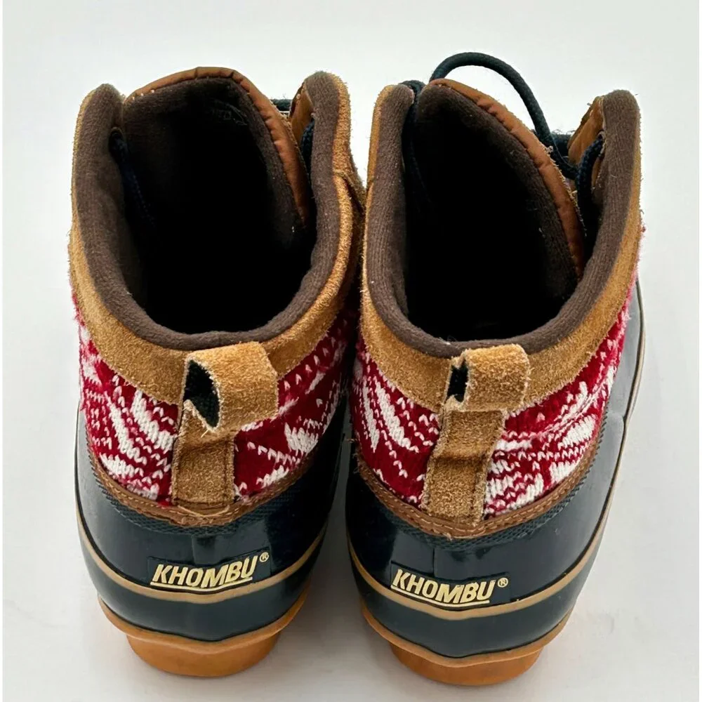 Khombu Helen Duck Boots Women's 8M Brown Black Red‎ Fair Isle Waterproof Winter